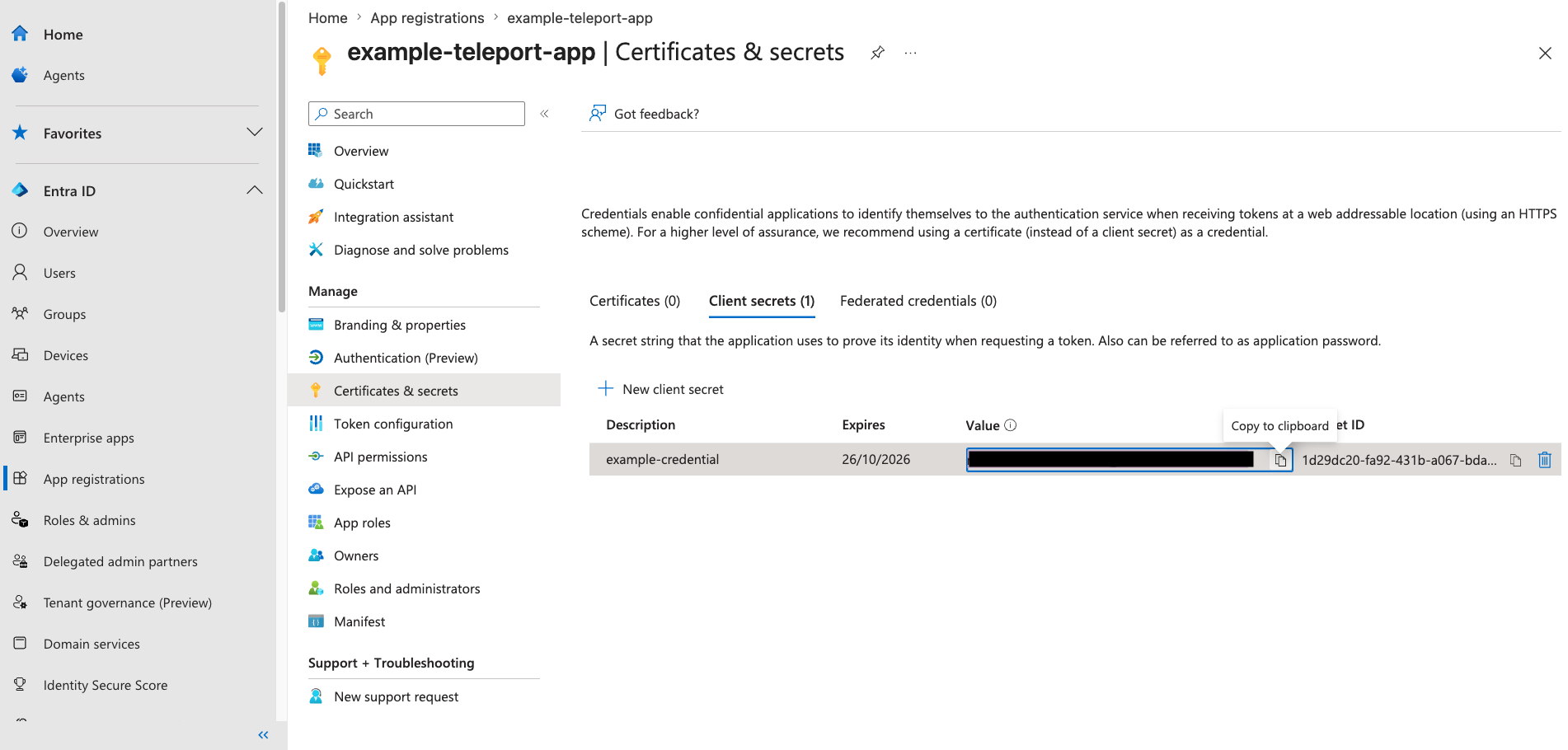 Entra ID SAML client secret